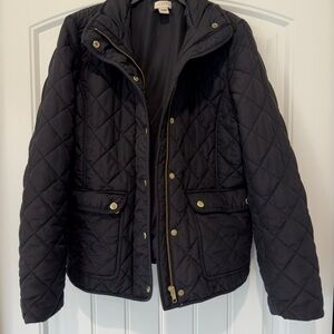 J. Crew Black Quilted Jacket with Gold Buttons